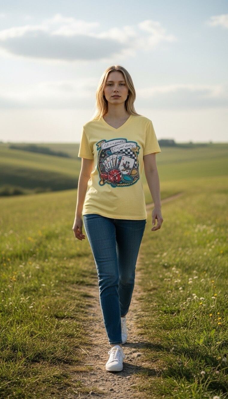 Next Level Vneck Ladies Western Theme Life Is A Gamble, I'm Just Dealing Tshirt